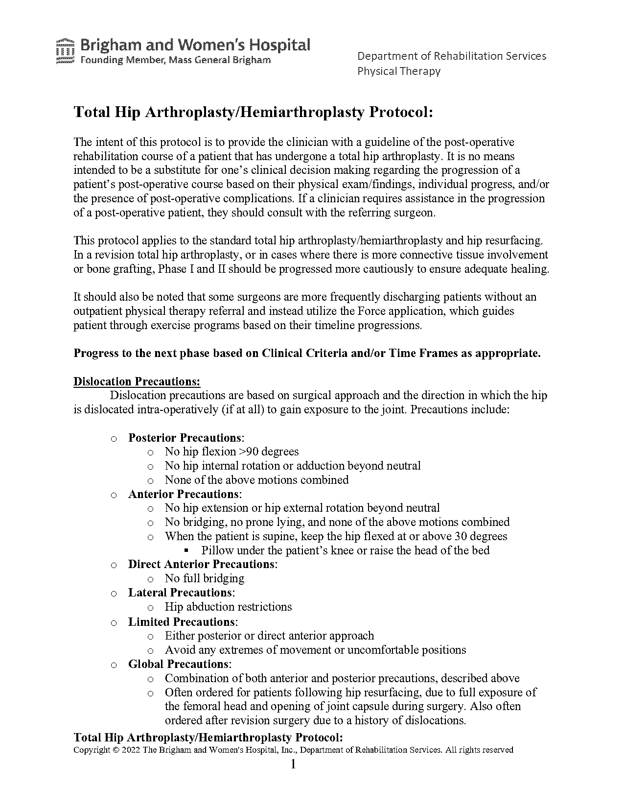 total hip replacement lateral approach protocol