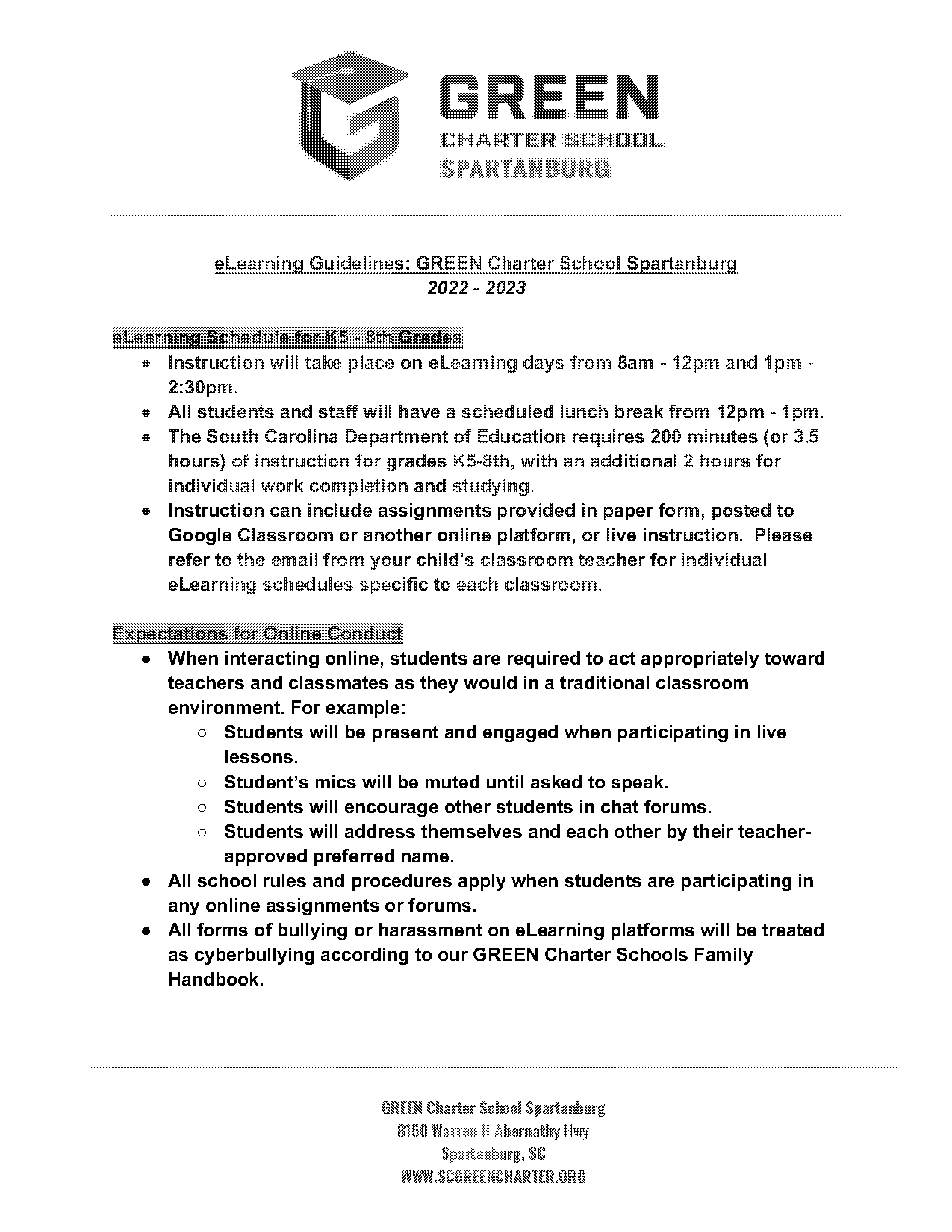 green charter school student handbook