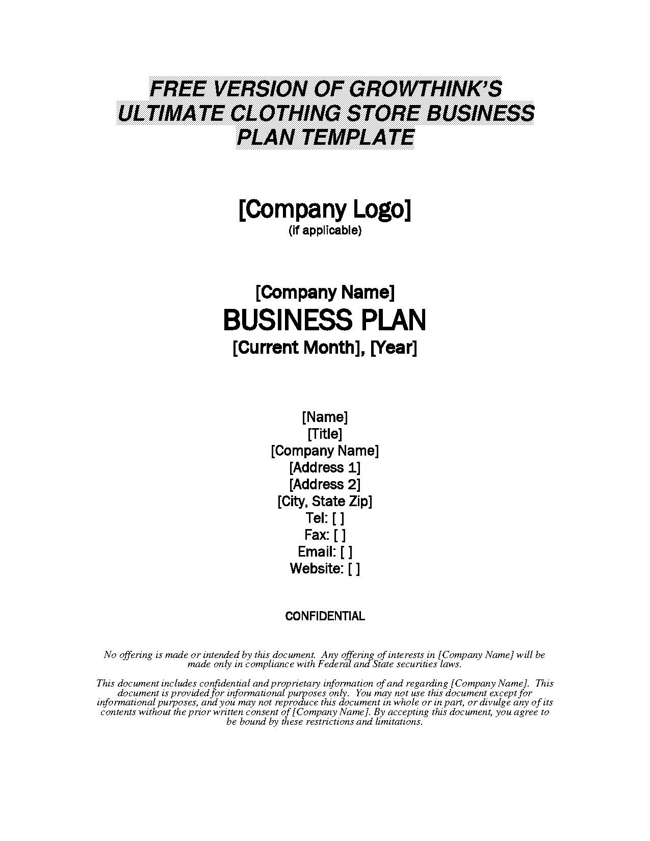 free business plan template for online boutique