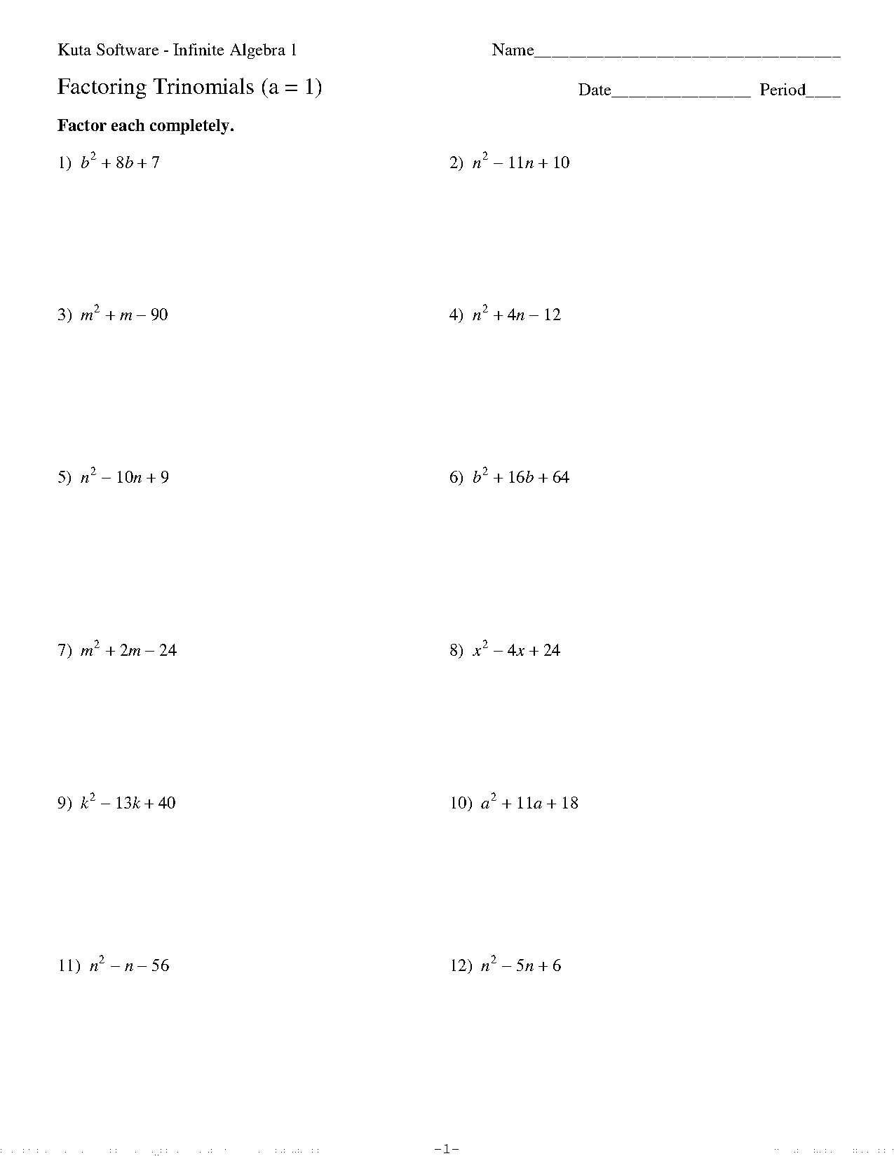 free gcf factoring polynomials worksheet