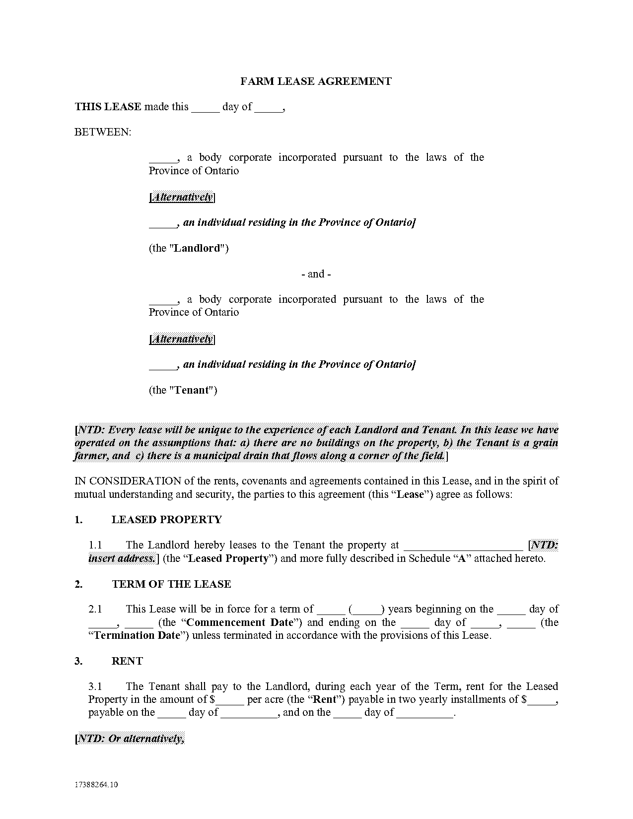 farm lease agreement sample ontario