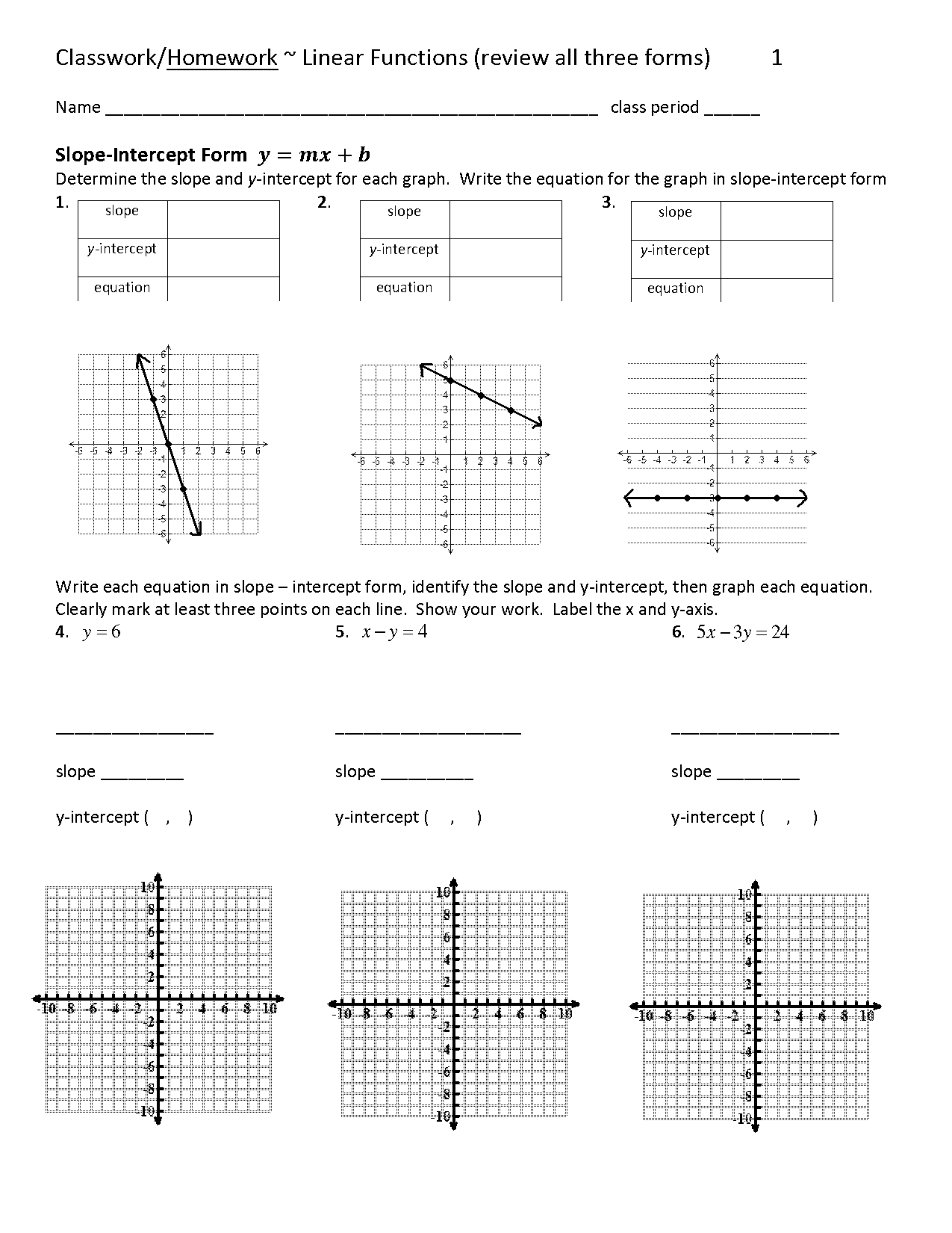 linear equatiopns review worksheet pdf