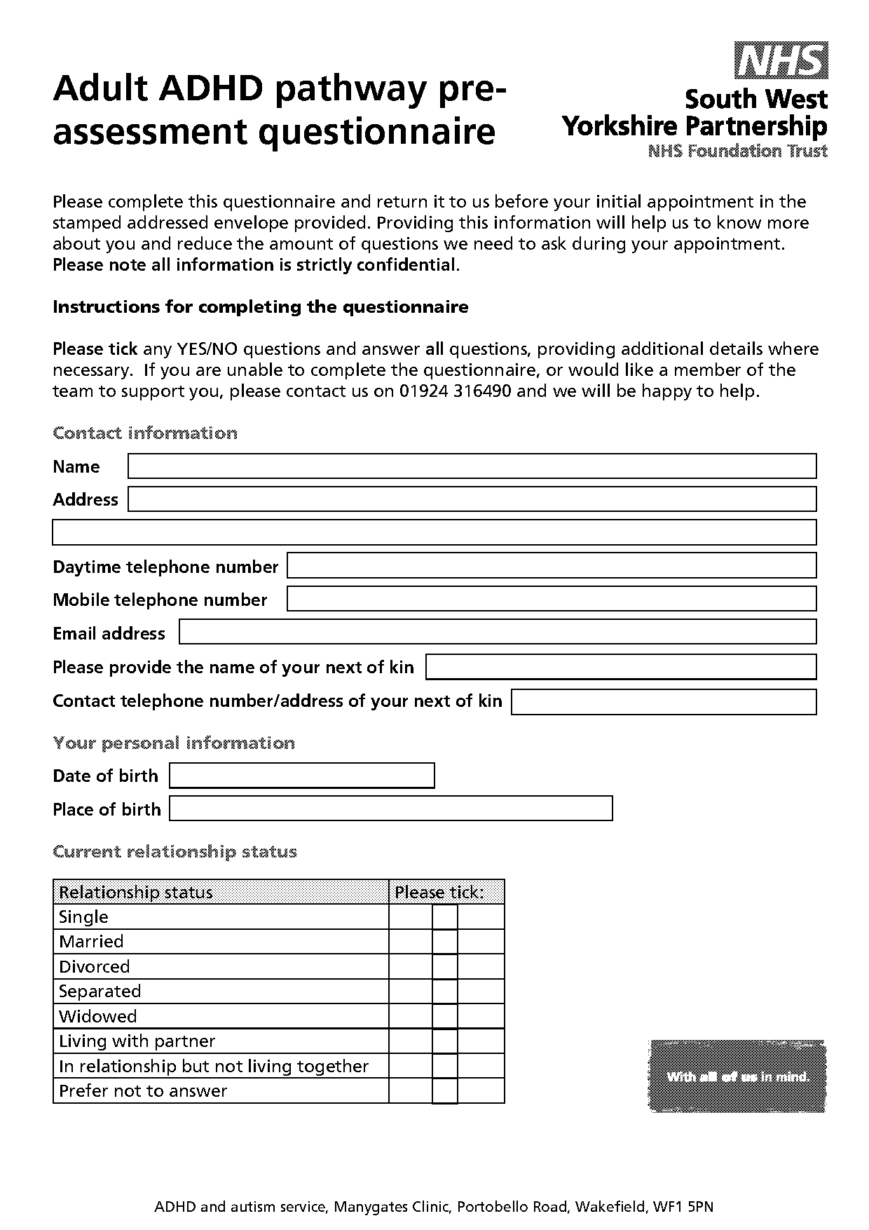 adhd diagnostic questionnaire uk