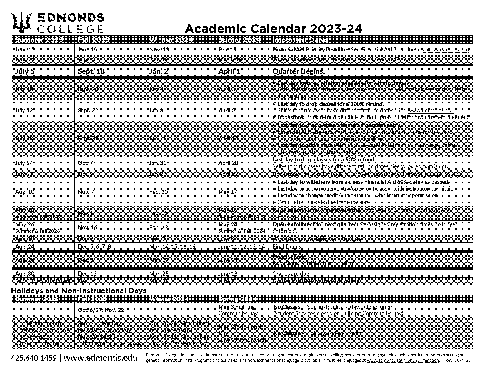 edmonds community college quarter schedule