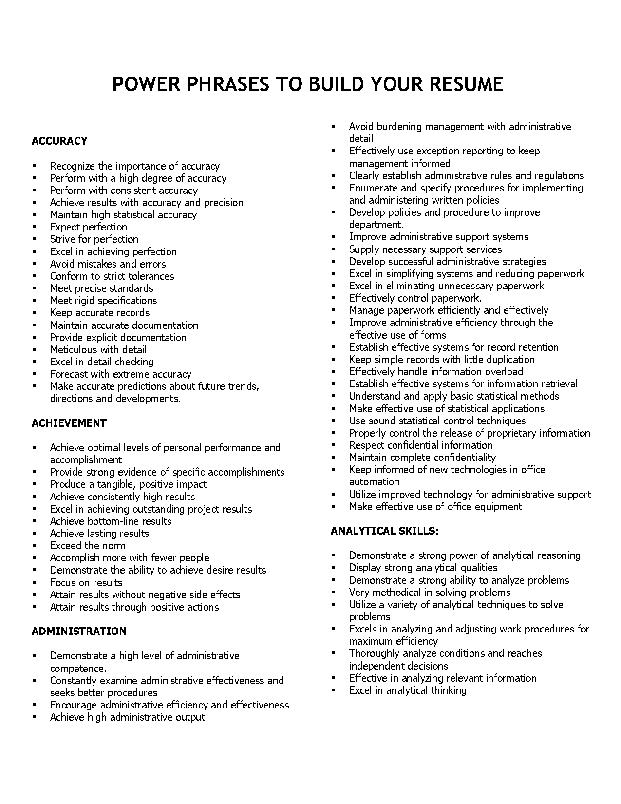 professional verbiage for resume