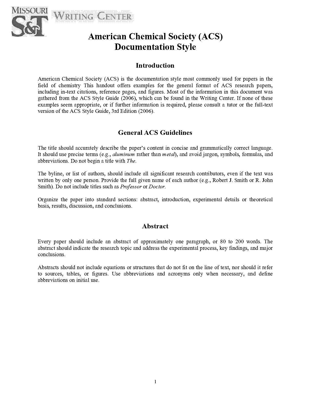 acs standard lab report format