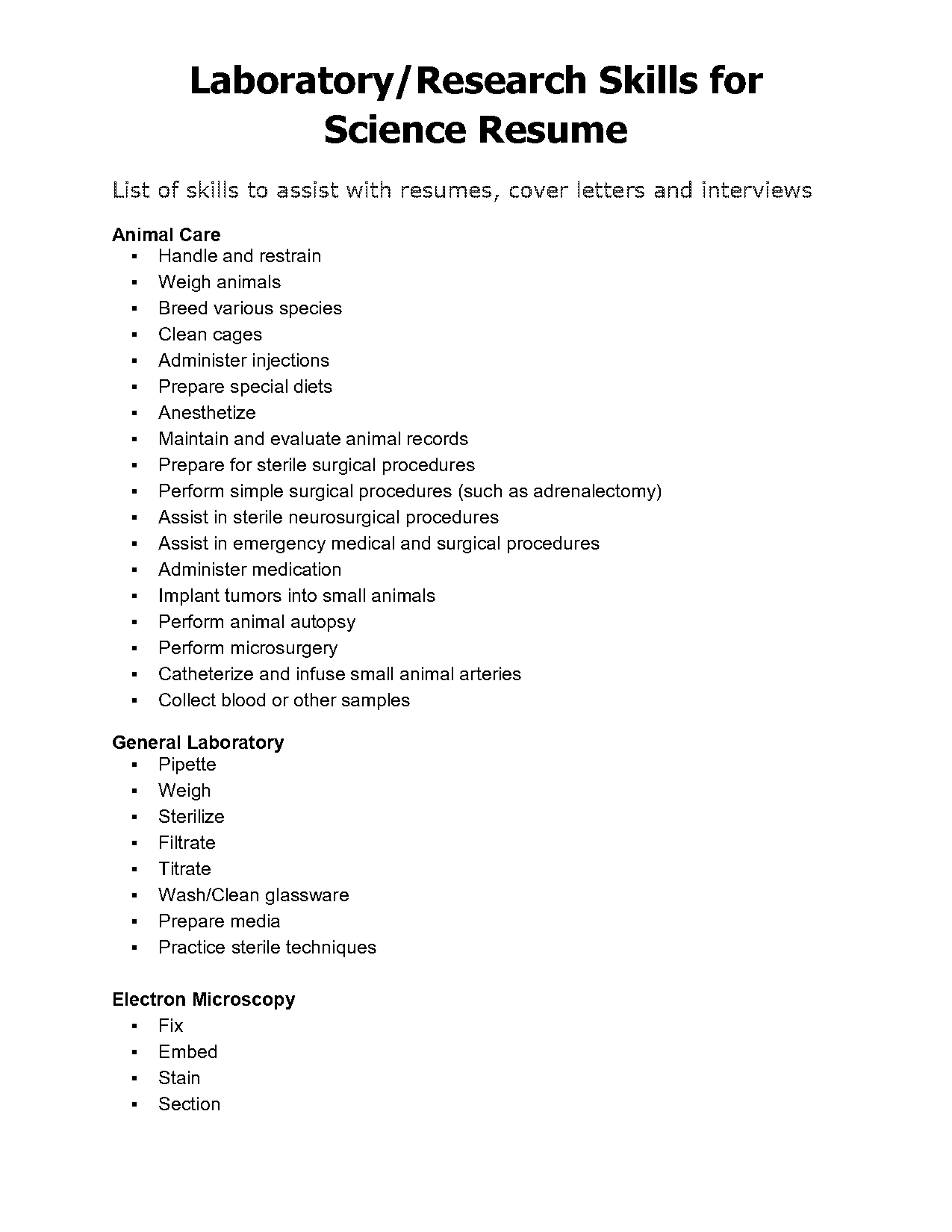 biology major skills resume