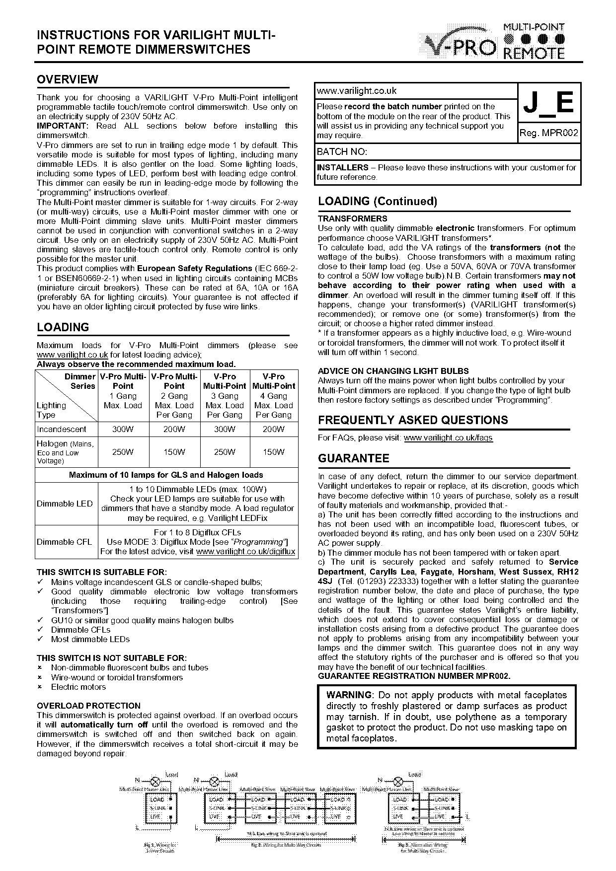 varilight touch remote dimmer switch instructions