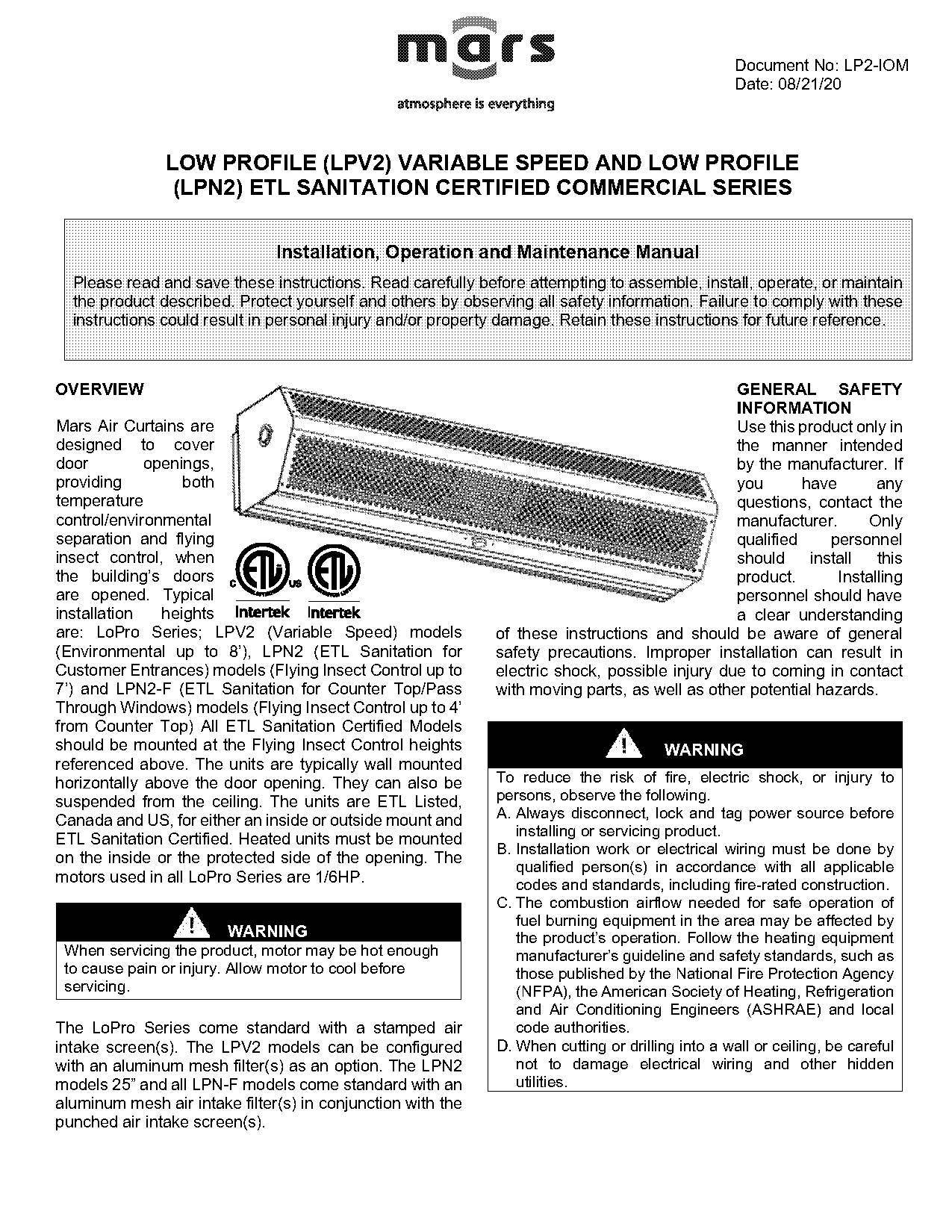 mars air curtain installation instructions