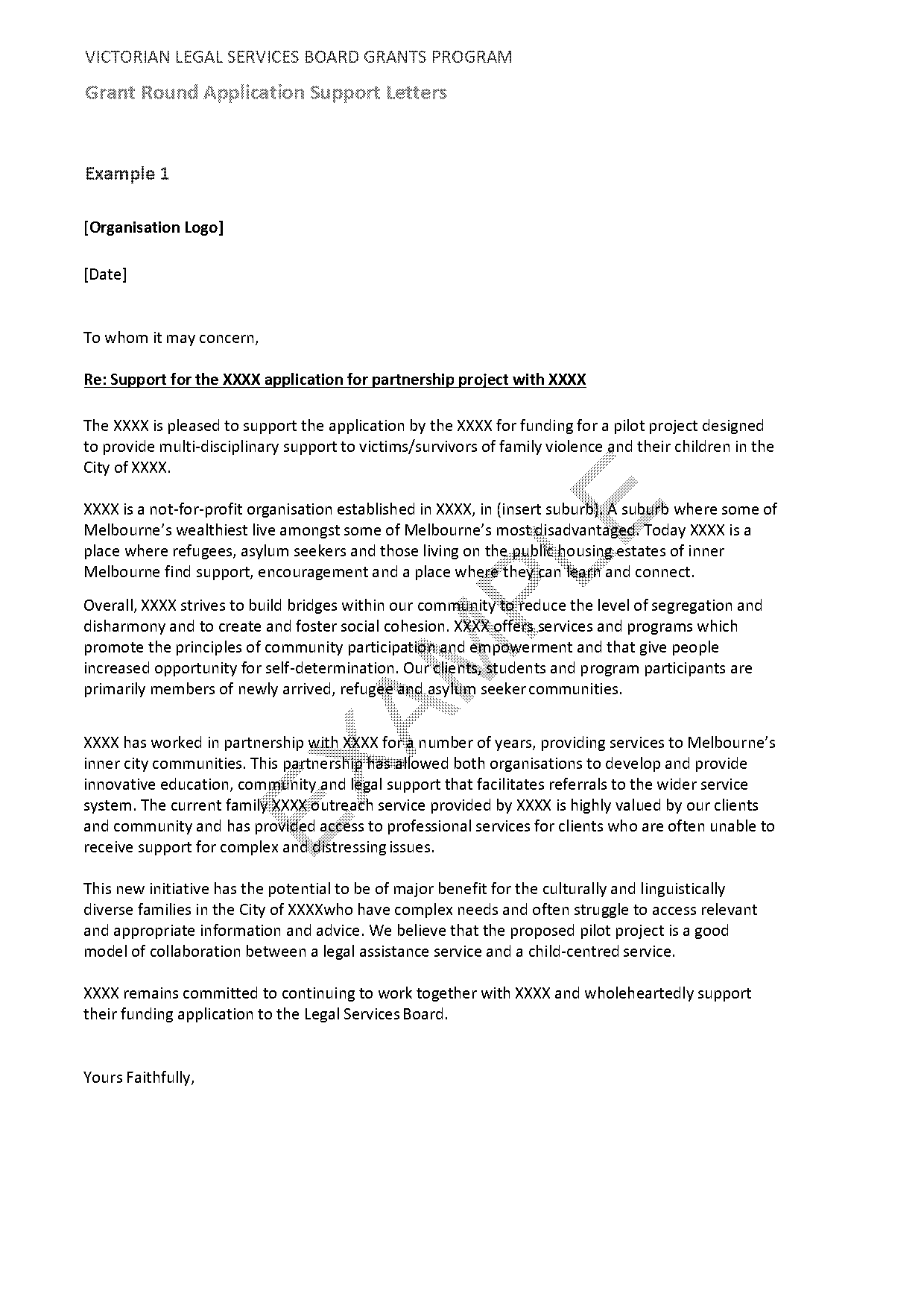 sample letter of support for funding application