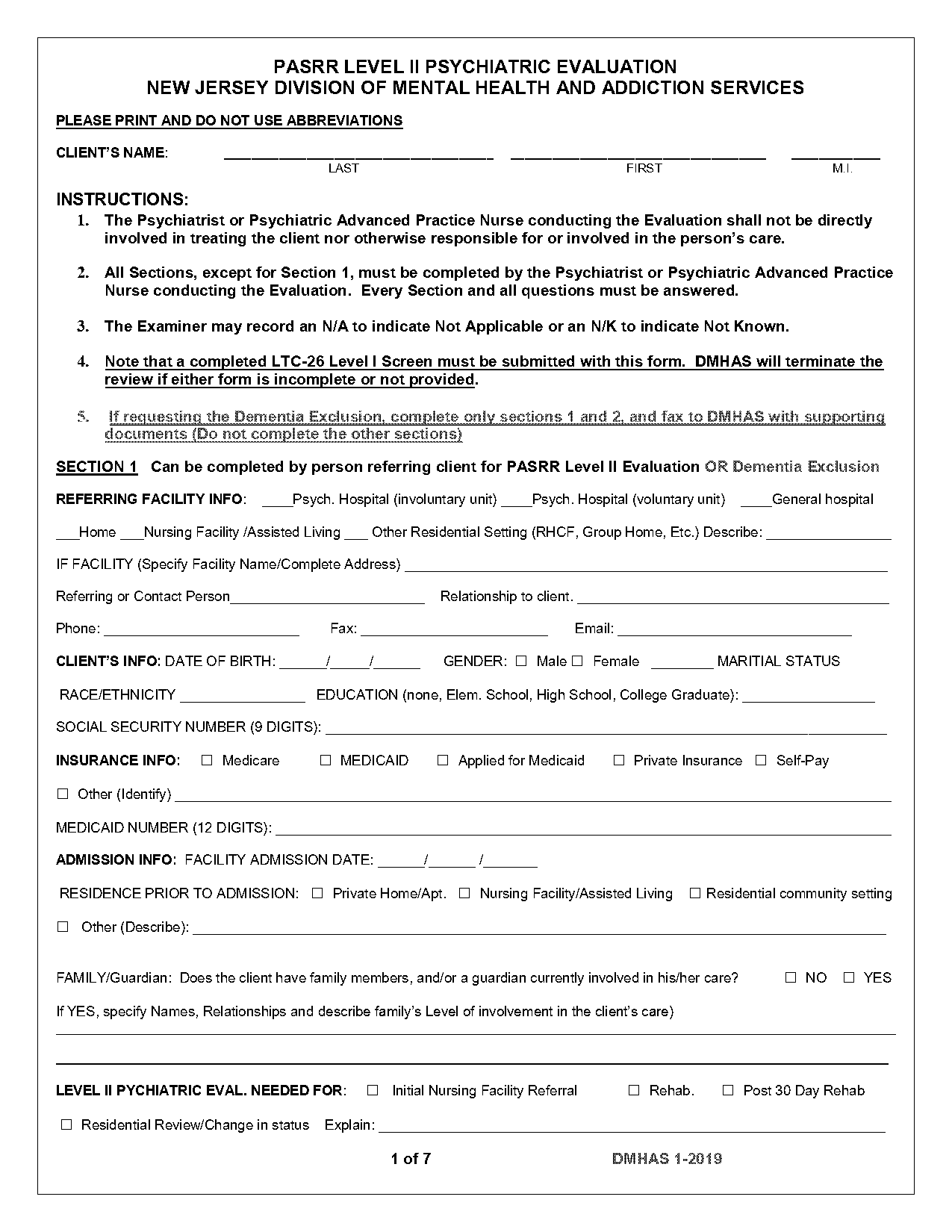 mental health psychiatric assessment form