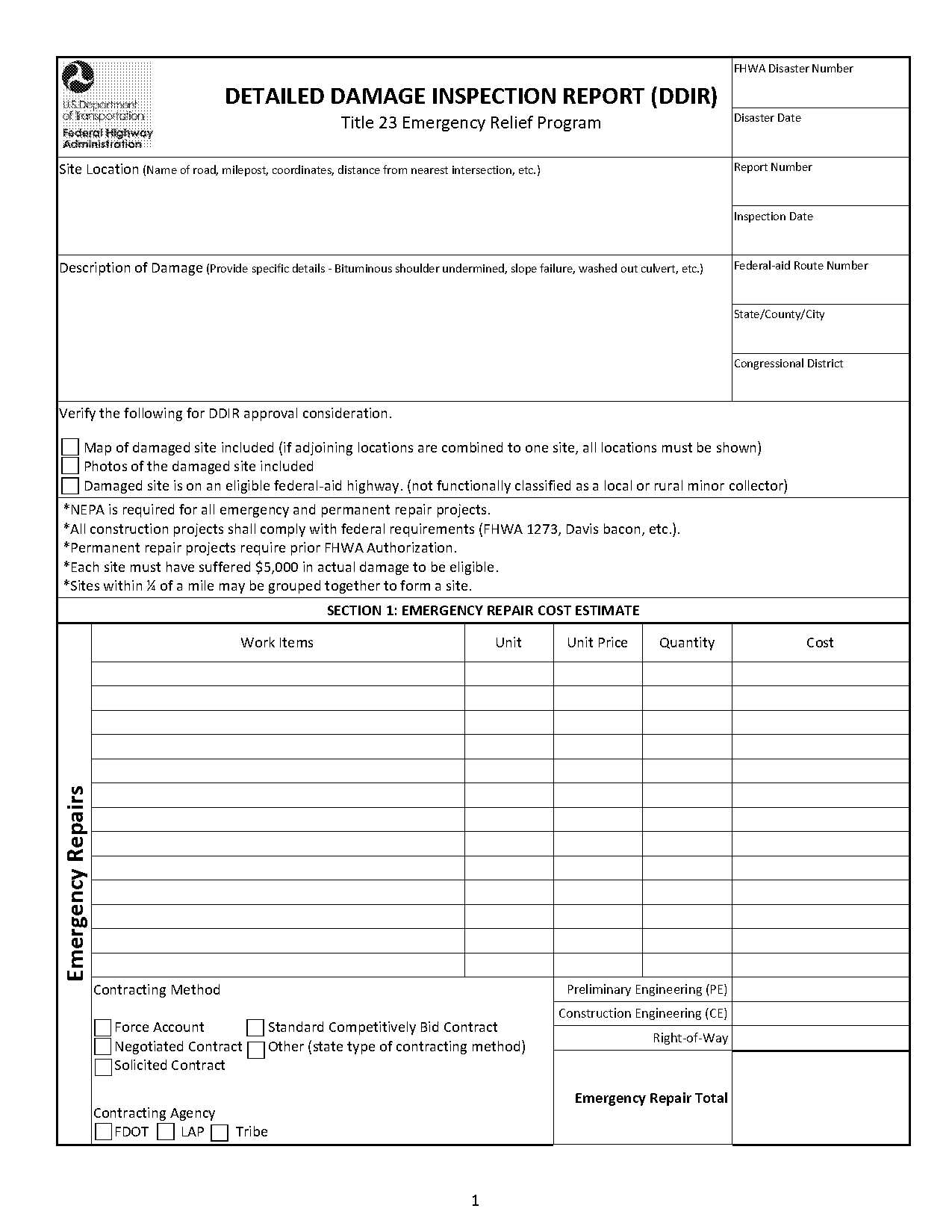 damage inspection report form