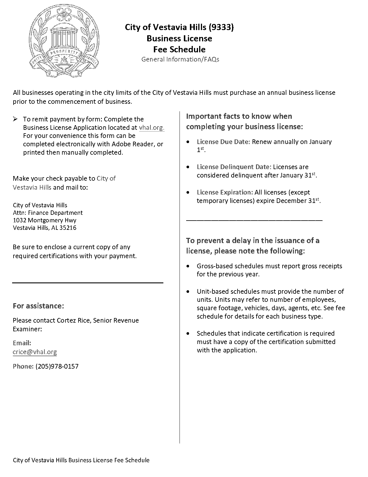 alabama business license fee schedule