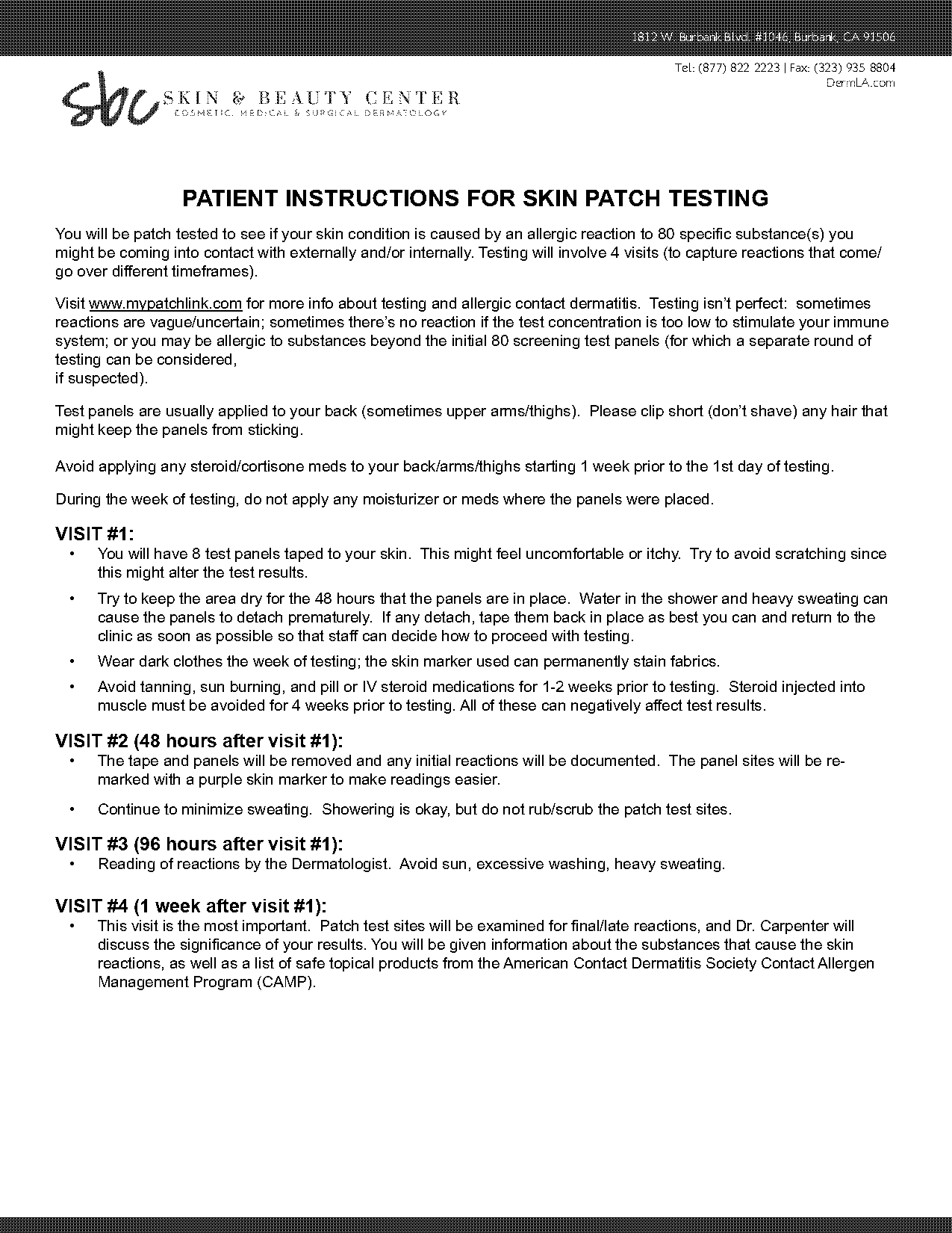 skin patch testing discharge instructions