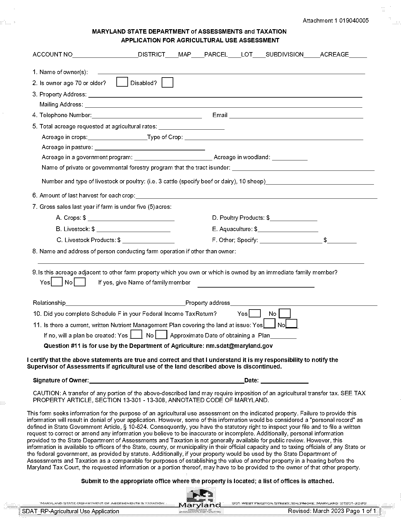 maryland agricultural use application