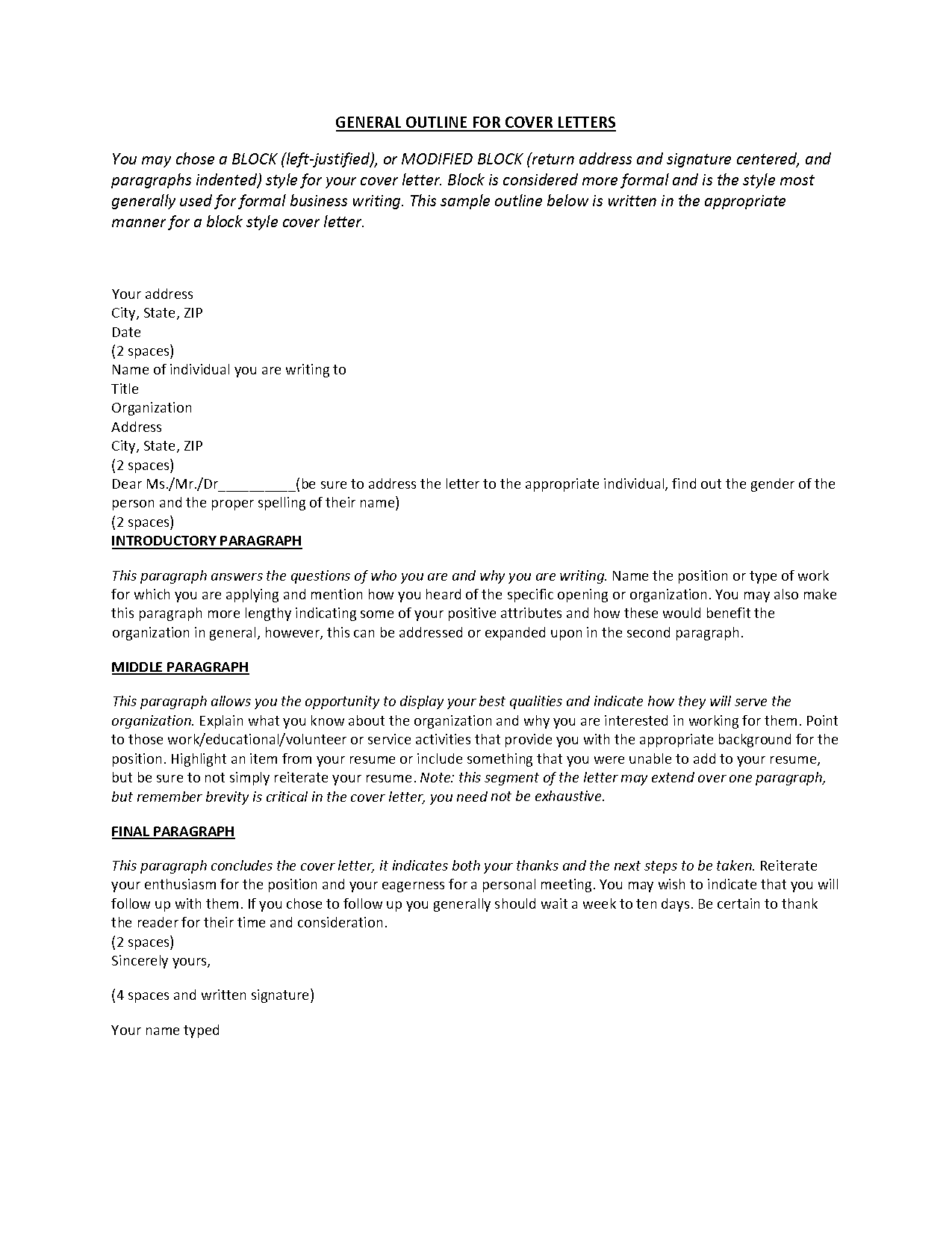 cover letter modified block format