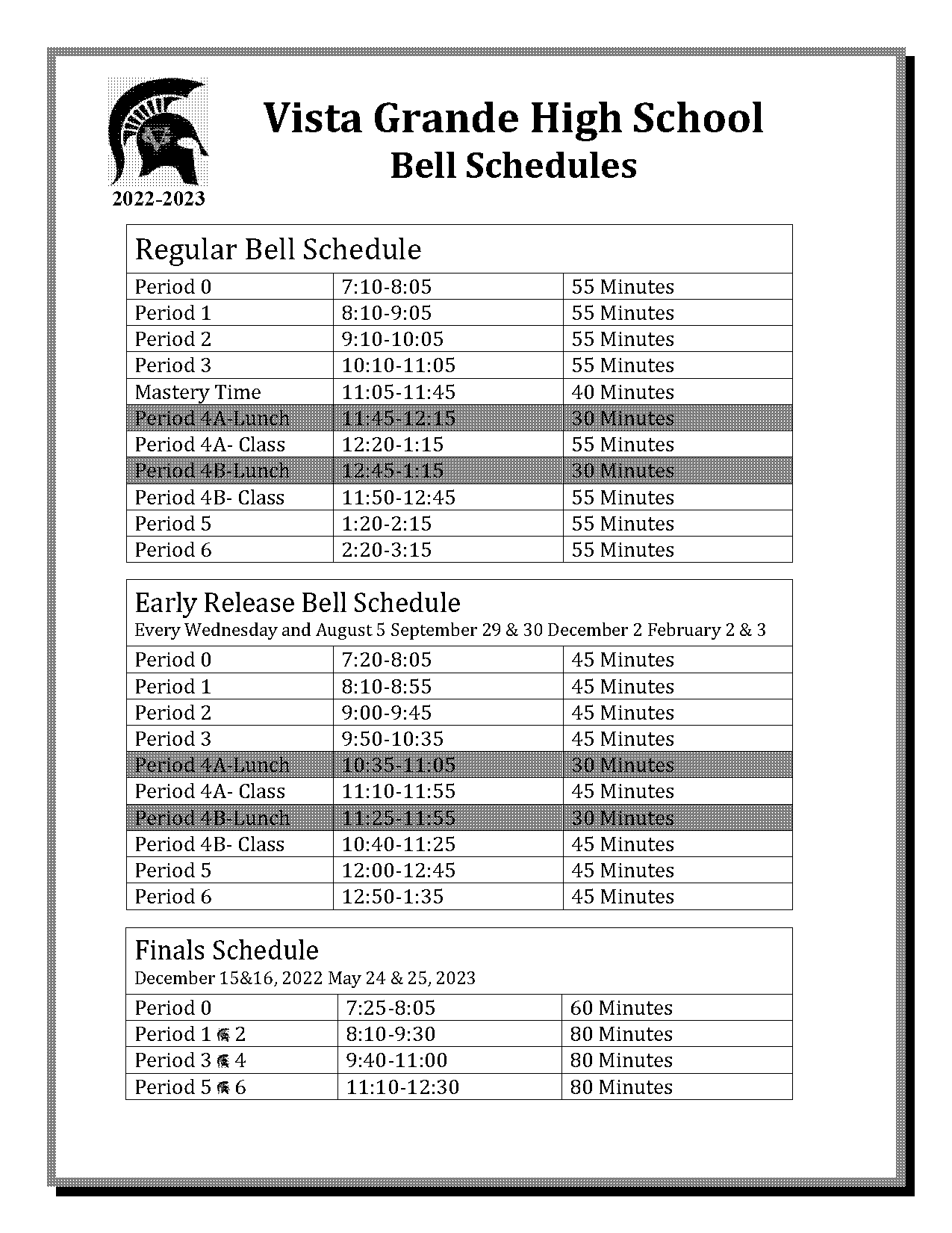 bell schedule vista grande high school