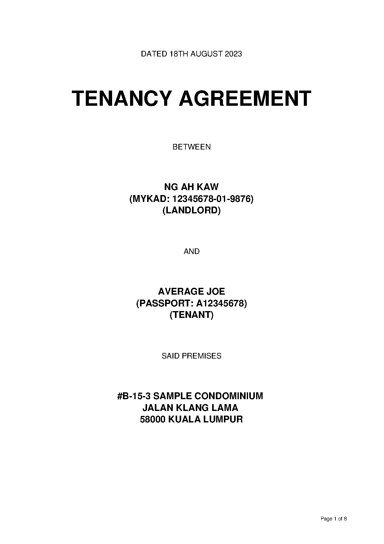 simple tenancy agreement malaysia