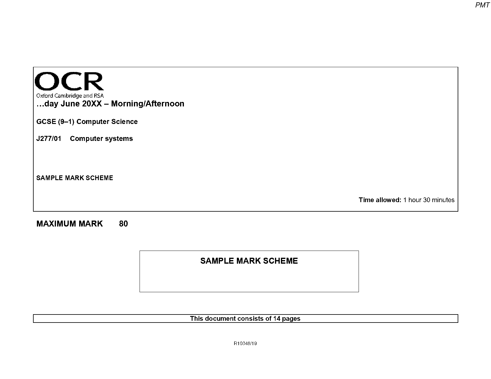 computer science specimen paper mark scheme