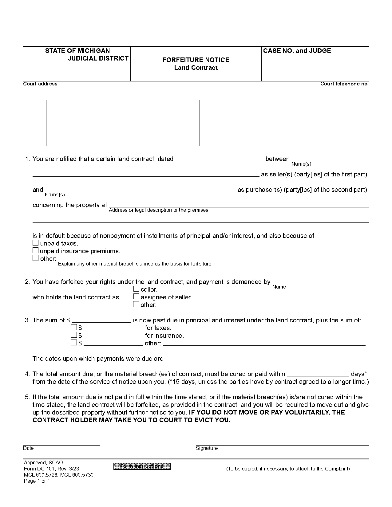 michigan land contract statute