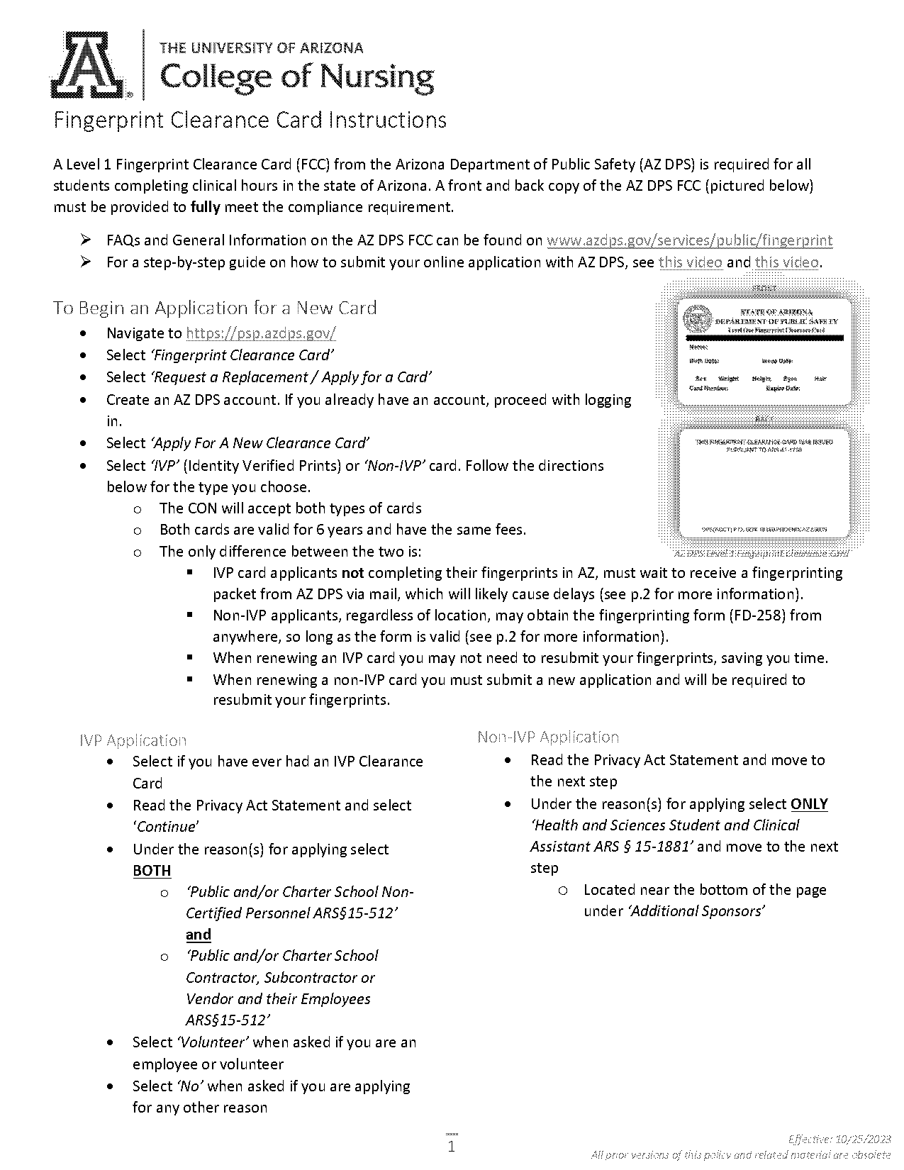 arizona fingerprint clearance card application form