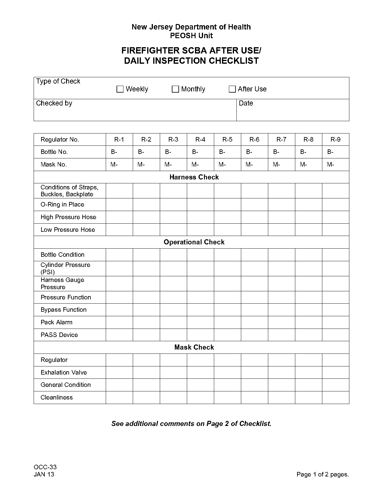 self contained breathing apparatus checklist