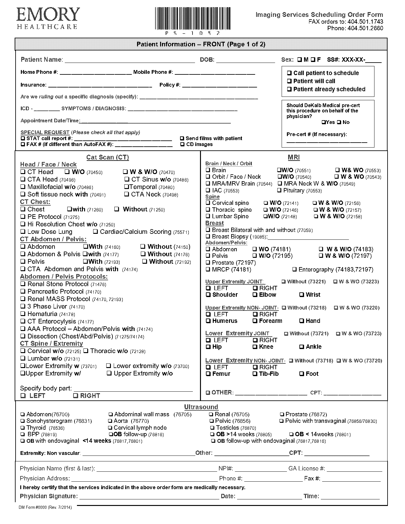 epic imaging order forms