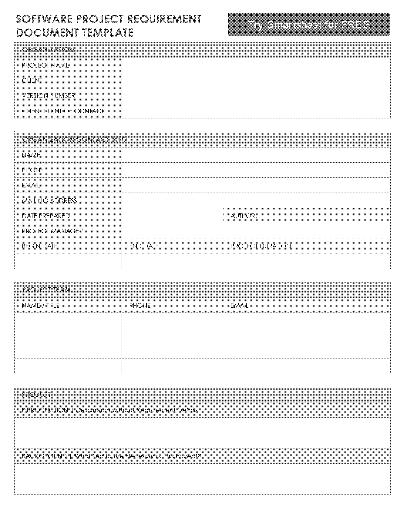 software project requirments documentation example