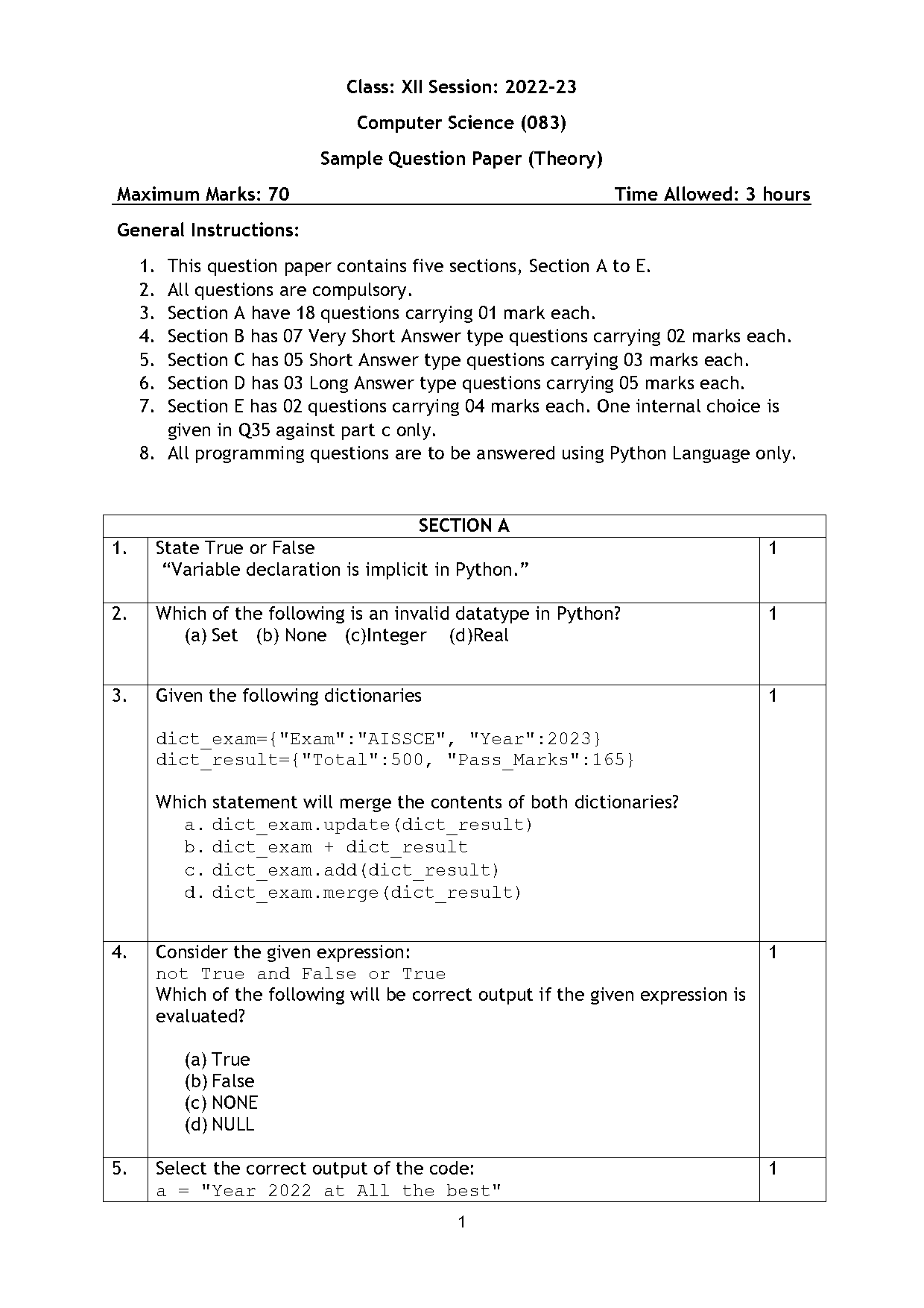 sample paper of computer science