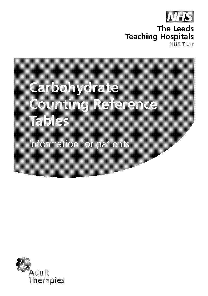 carbohydrate counting reference tables