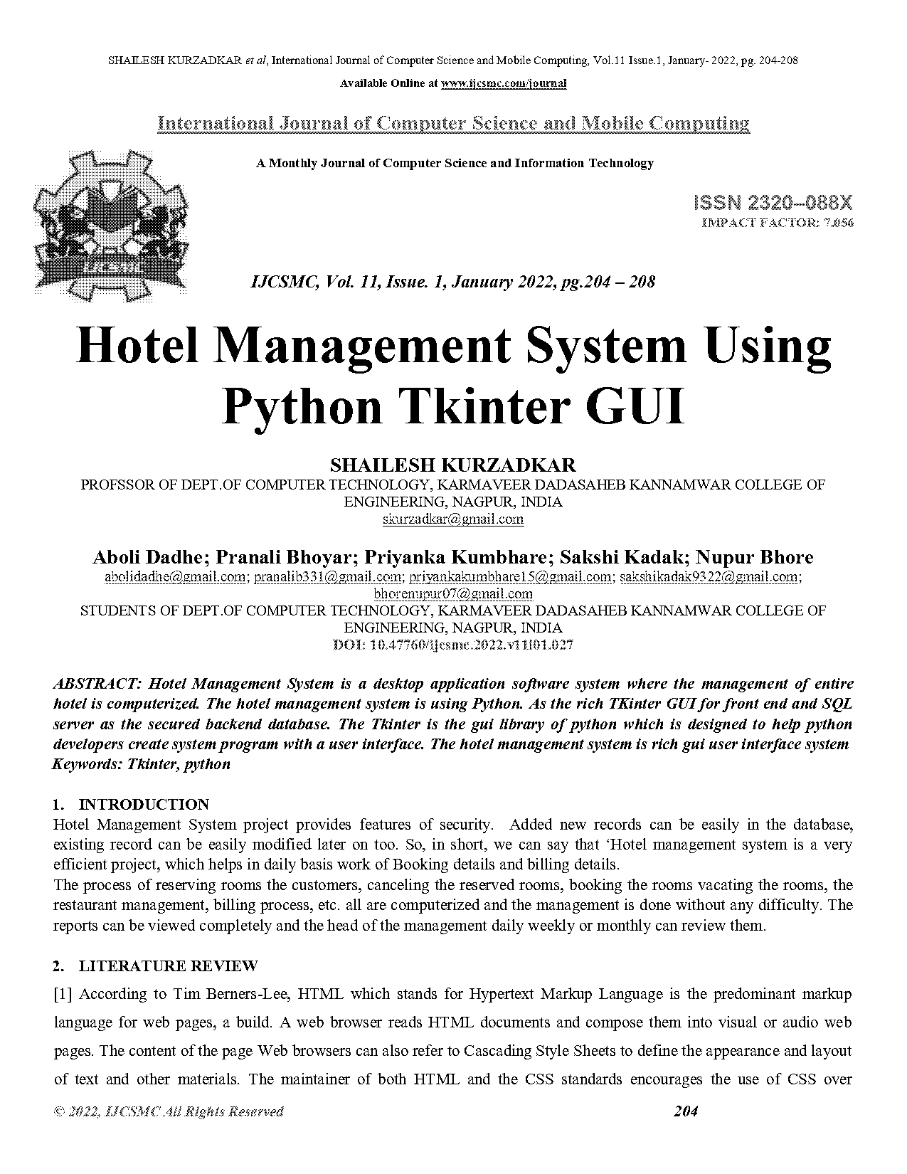 project report on hotel management system in python