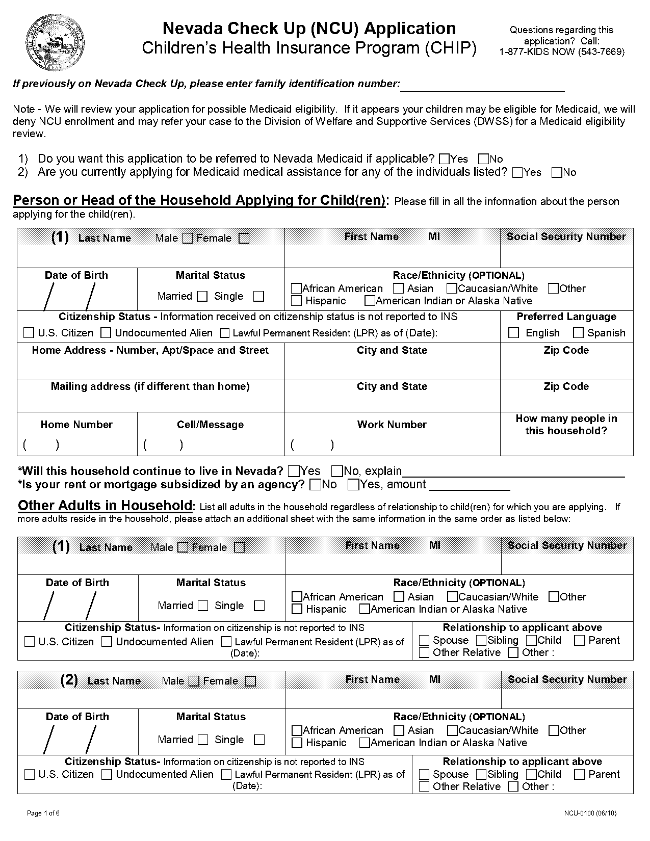 nevada check up application form