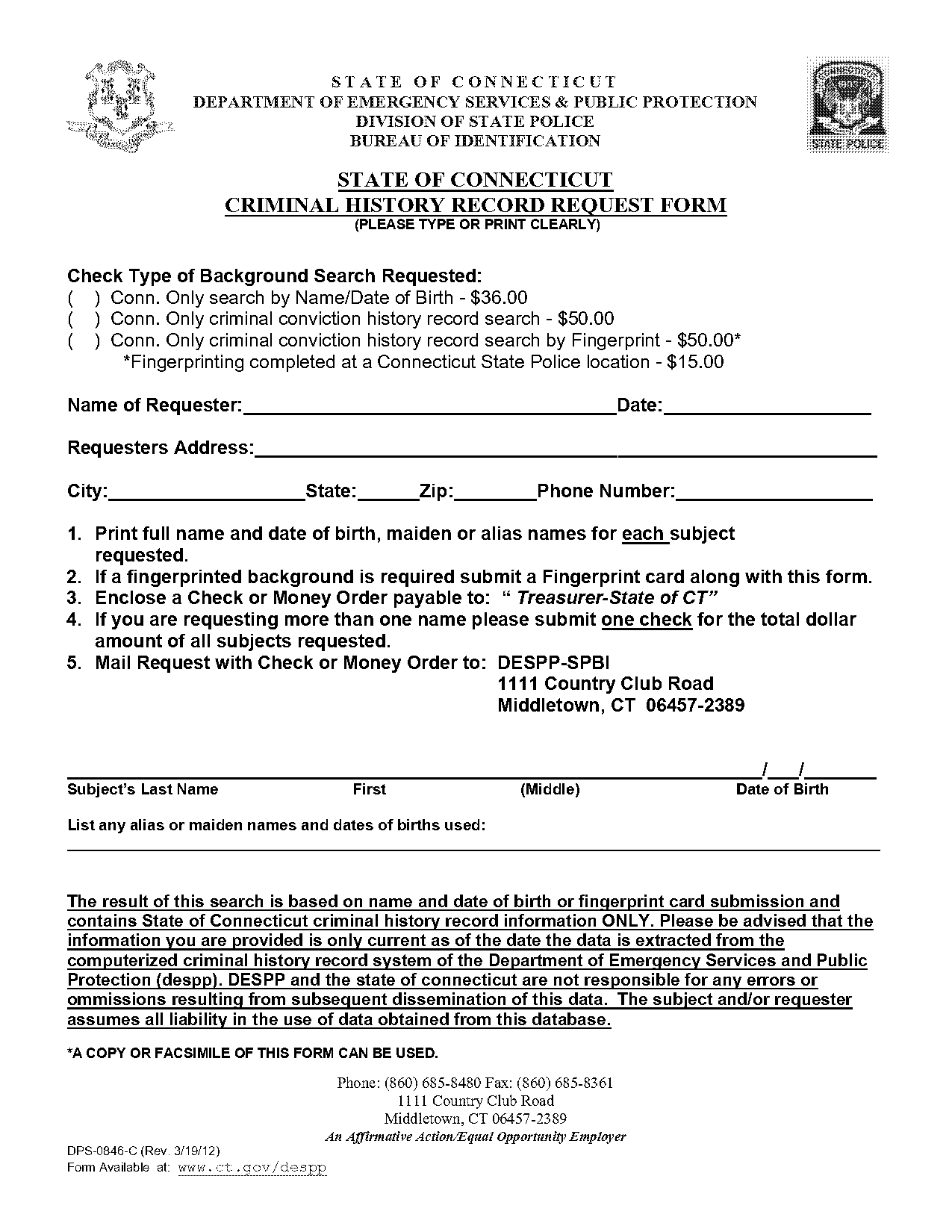 ct state fingerprint forms