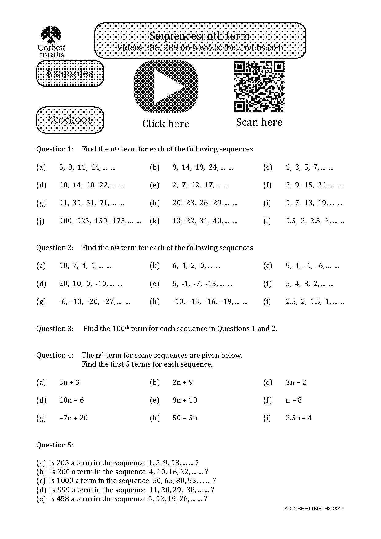 find the nth term of an arithmetic sequence worksheet