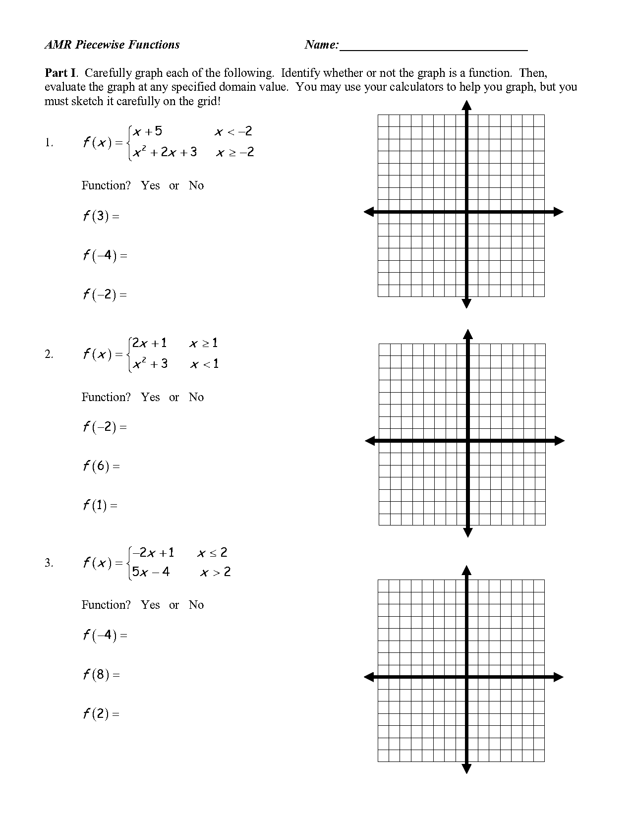 functions and graphs worksheet