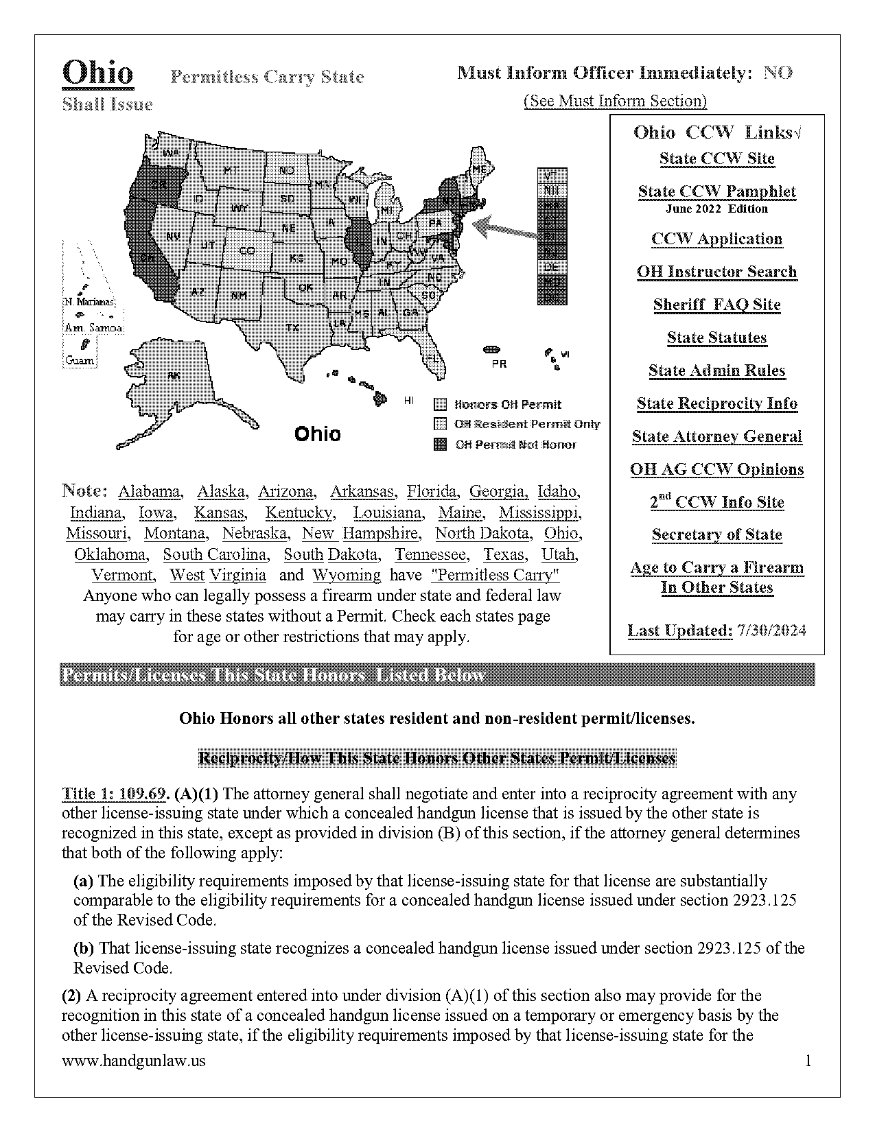 what states in agreement with ohio ccw