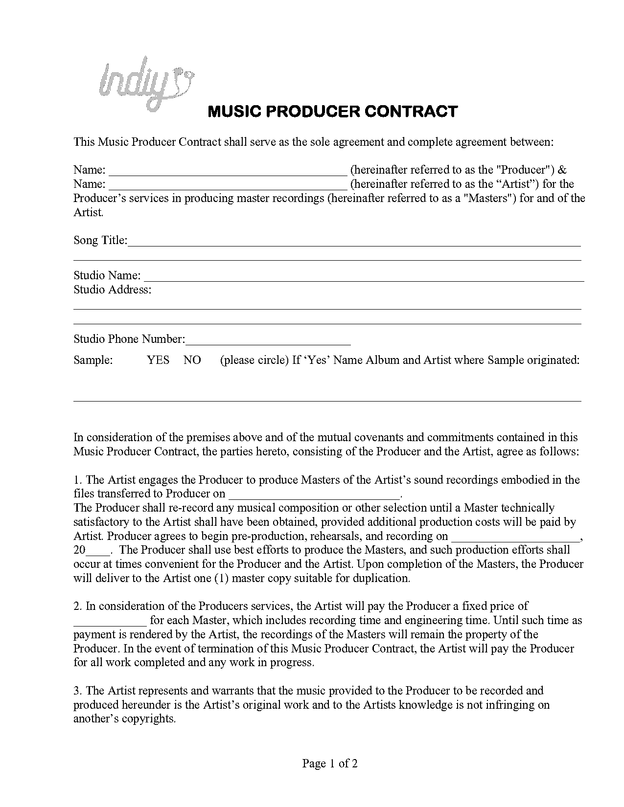 music contract templates free download