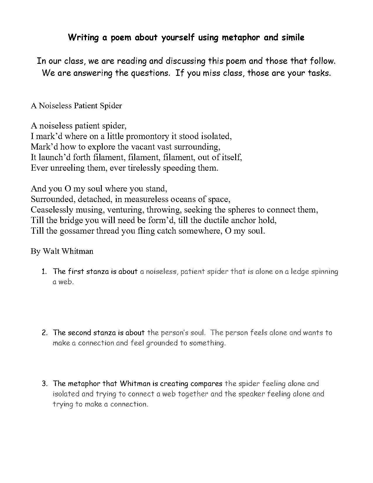 a noiseless patient spider worksheet answers