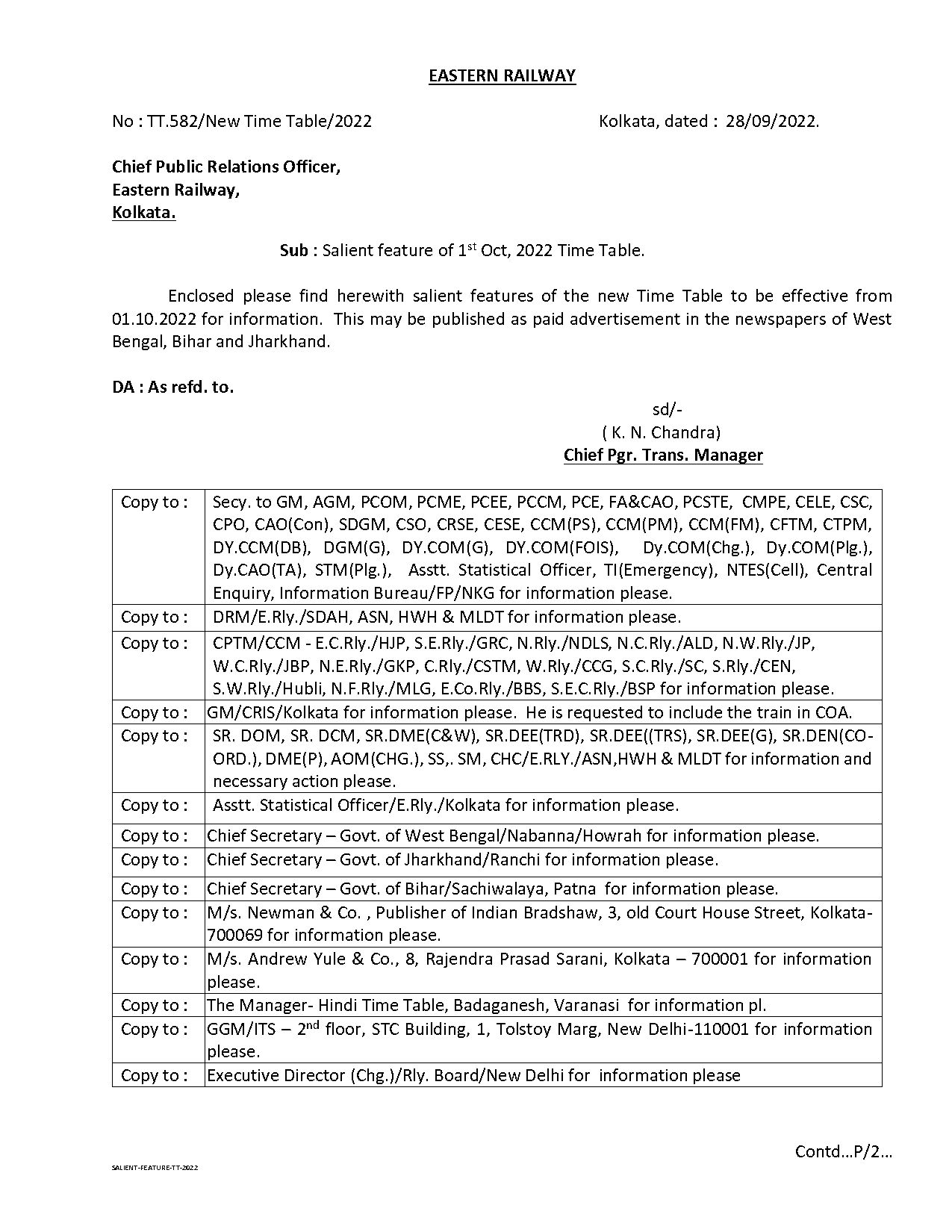 eastern railway down train time table