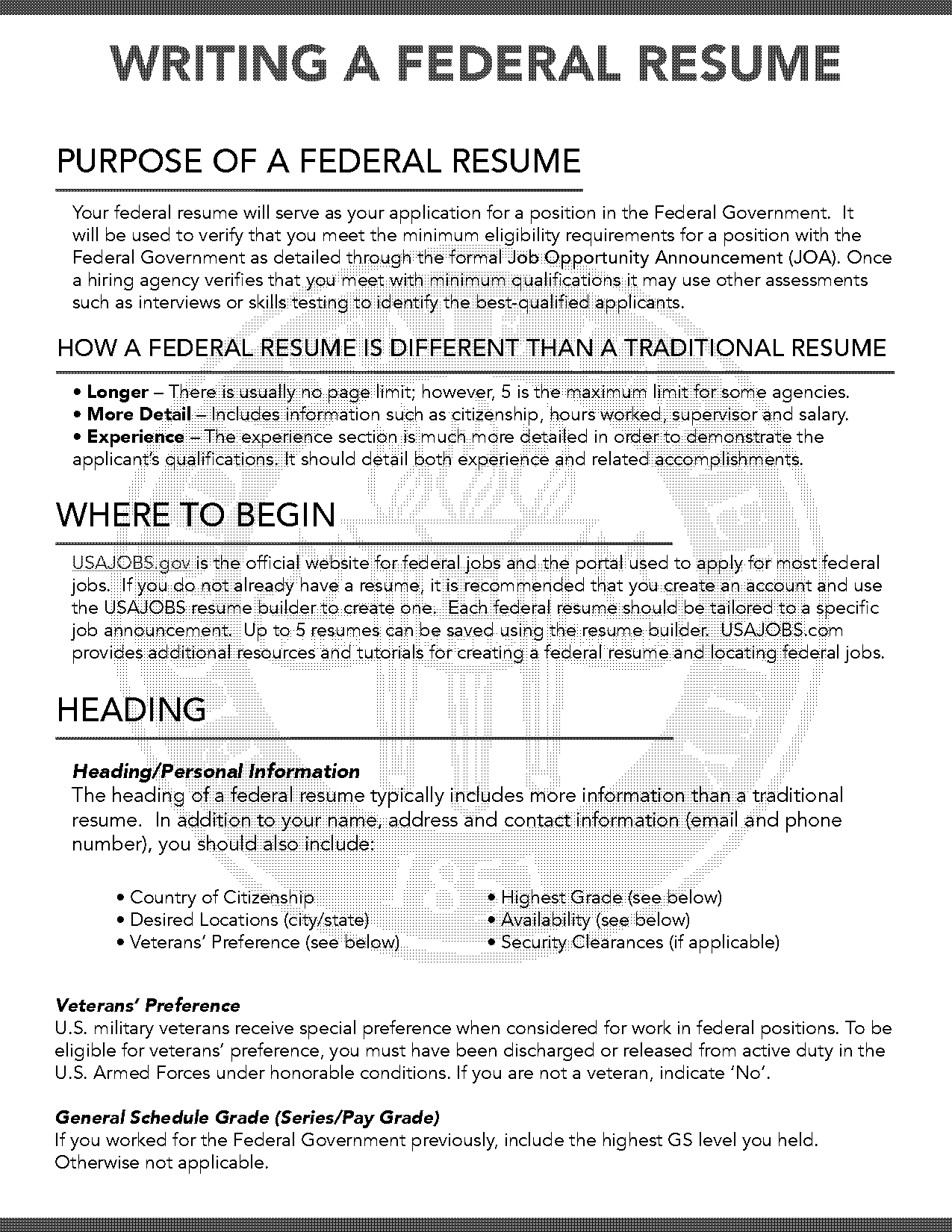 preparing a resume for a federal job
