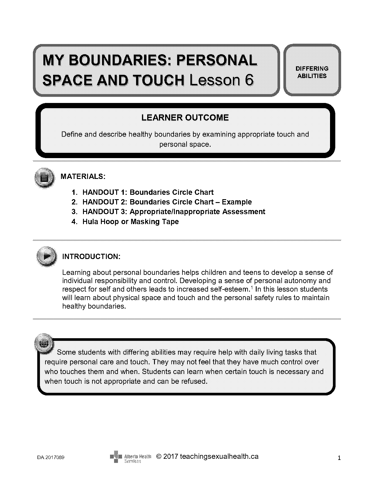 personal space worksheets for adults