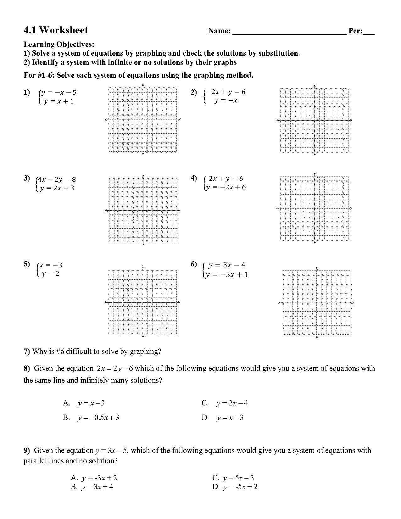 graphing systems of equation worksheet