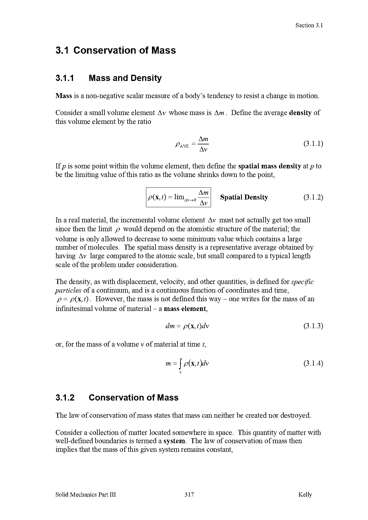 volume in terms of mass and density