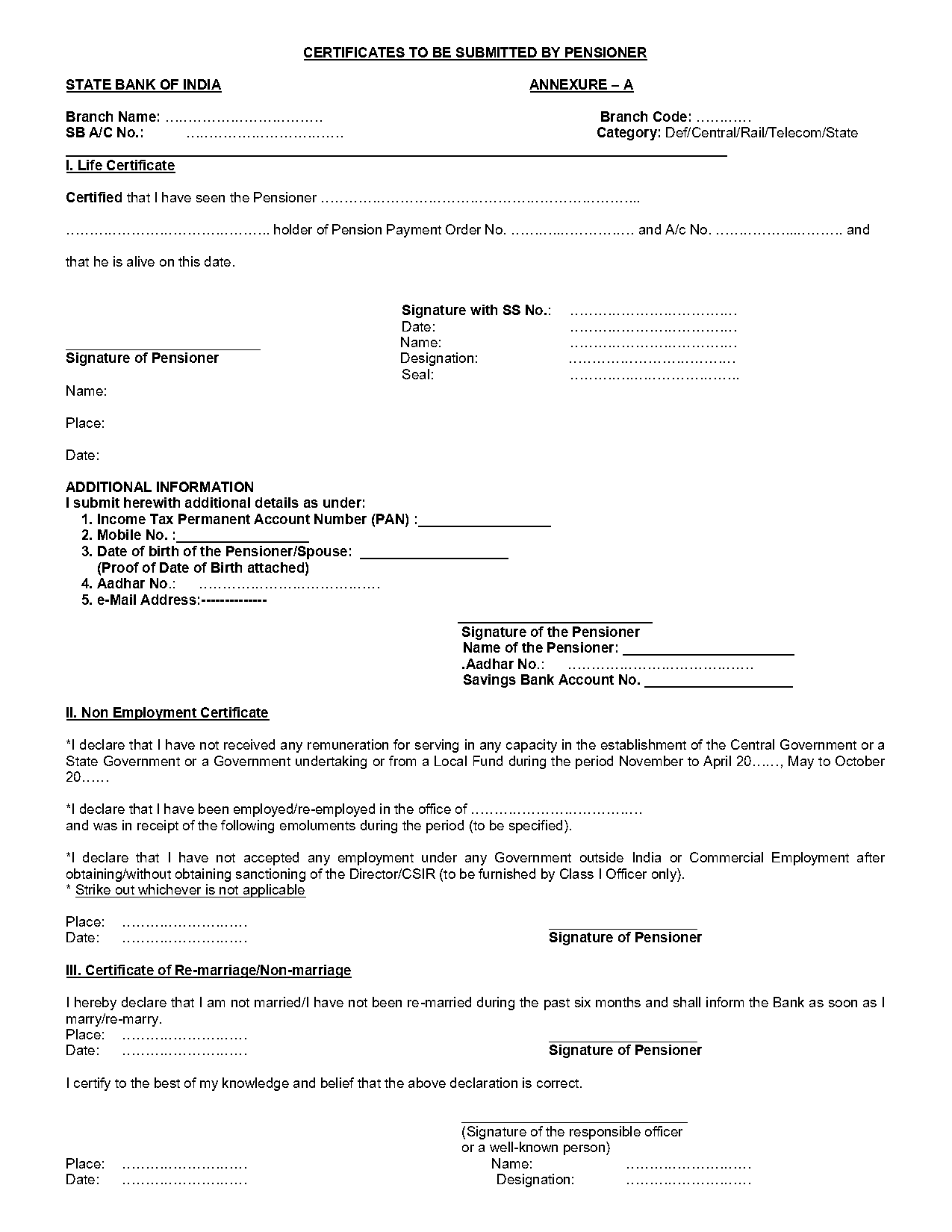 sbi pension renewal form