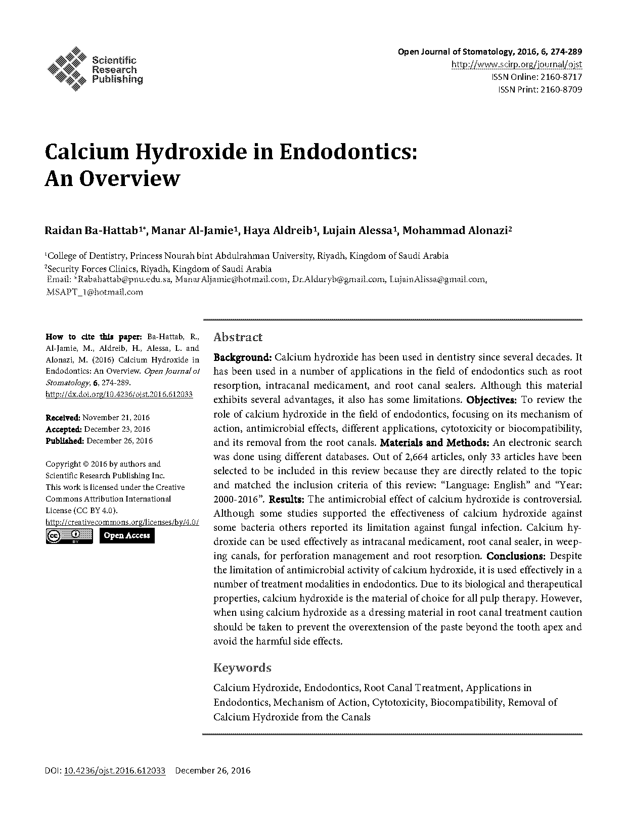 calcium hydroxide in dentistry review article