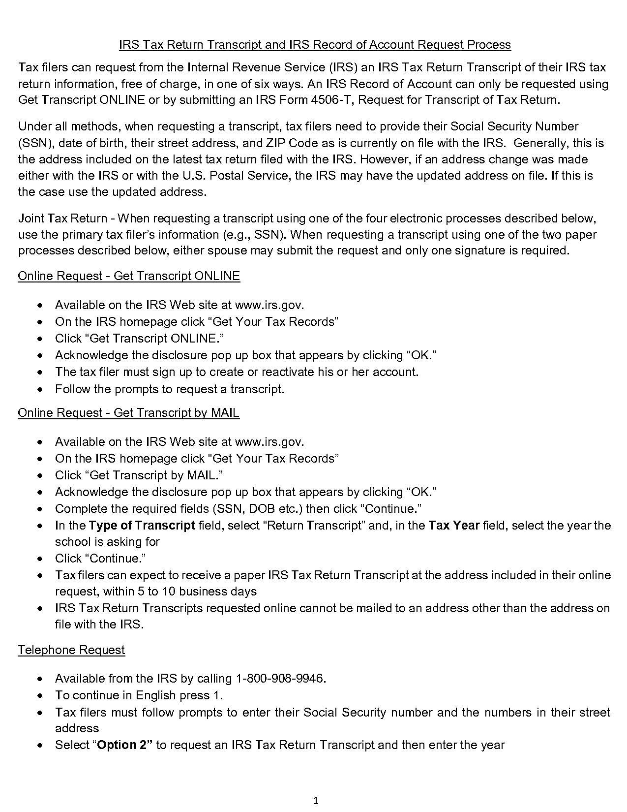 irs tax form transcript request