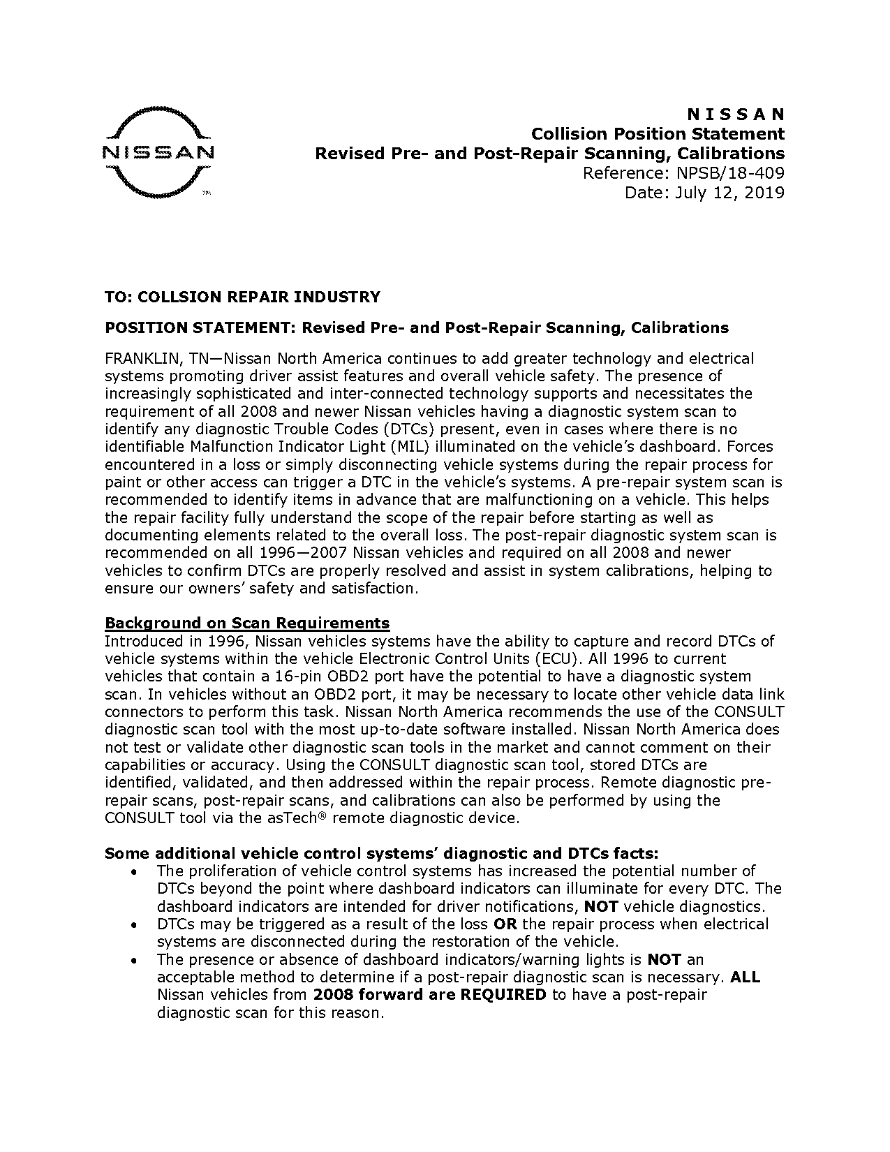 nissan position statement scanning