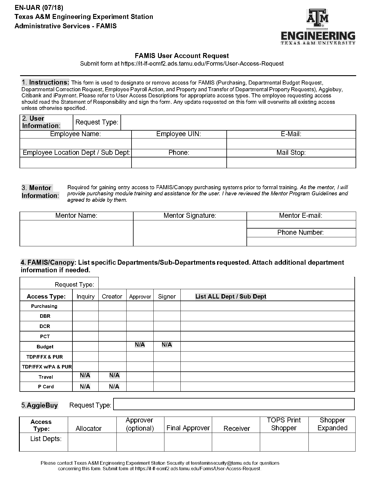 tamu account access authorization form