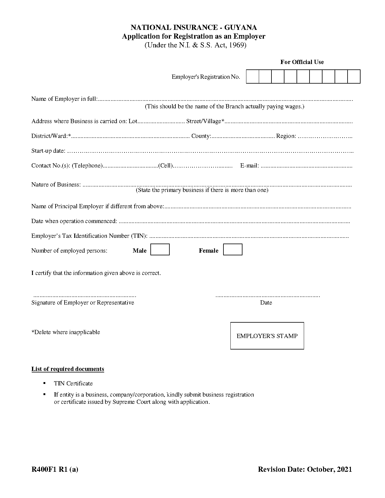 business registration form guyana