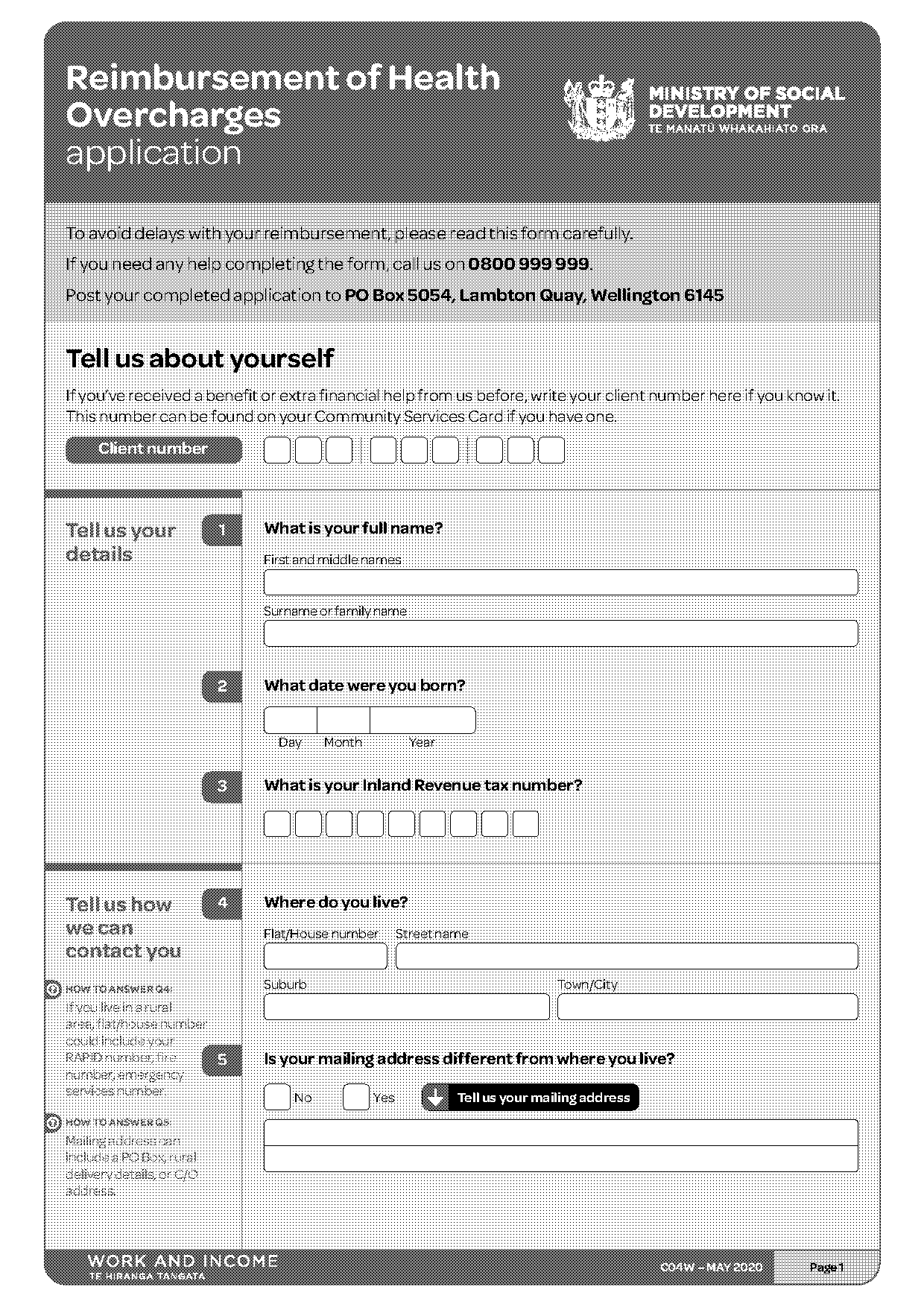 winz community services card application form